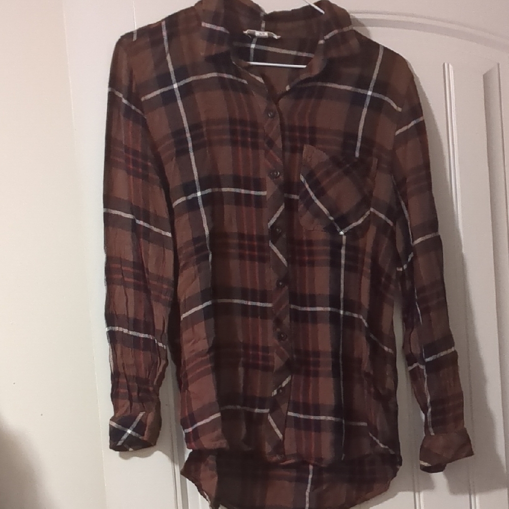 beachlunchlounge Brown and White Plaid Shirt